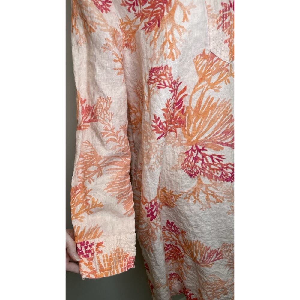 Chicos Linen Coral Reef Tunic Dress Vacation Resort Kaftan Women's Size 3 16/18 - Picture 3 of 14
